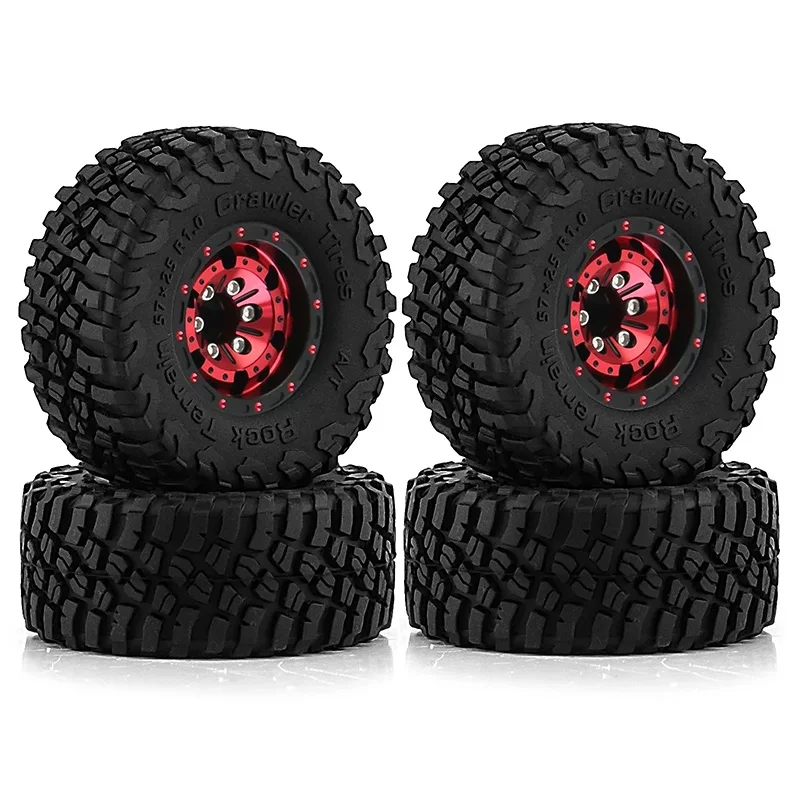 RC Car 4pcs Metal 1.0 Beadlock Wheel Rim Rubber Tire Set for 1/18 1/24 RC Crawler Axial SCX24 TRX4M FCX24 Upgrade Parts