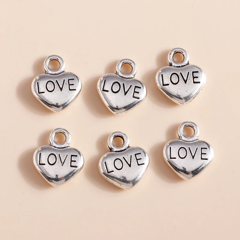 Leslie 30 Stück 10*12mm Anhänger Antik Silberfarbene Metall-Liebesherz-Charms für DIY Schmuckherstellung Armband Halskette Schmuck – Detail 6