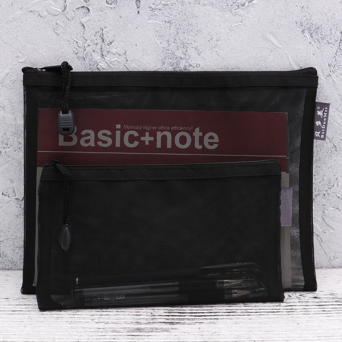 

6Pcs Mesh File Bag Black Portable Transparent Zippered Stationery Organizer for School Office Document Folder Pencil Pouch