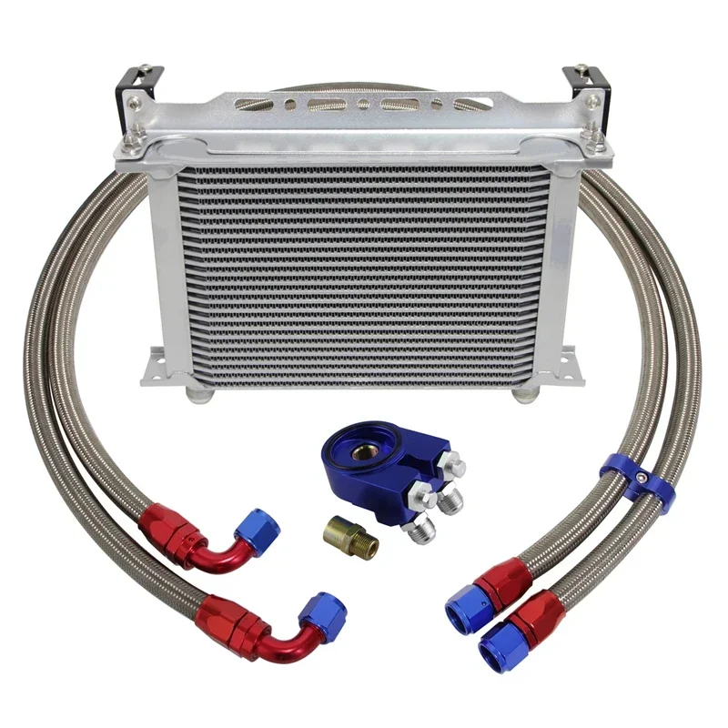 

Universal 25 Row 248mm AN10 Engine Transmission Oil Cooler w/Bracket +Oil Filter Adapter Kit Blue/Black