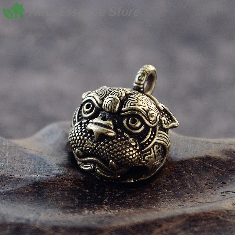 ※Good Luck Brass Bell Pendant Keychain Chinese Style Animal Bell Necklace Pendant Jewelry Handmade Vintage Keychain DIY Hanging
