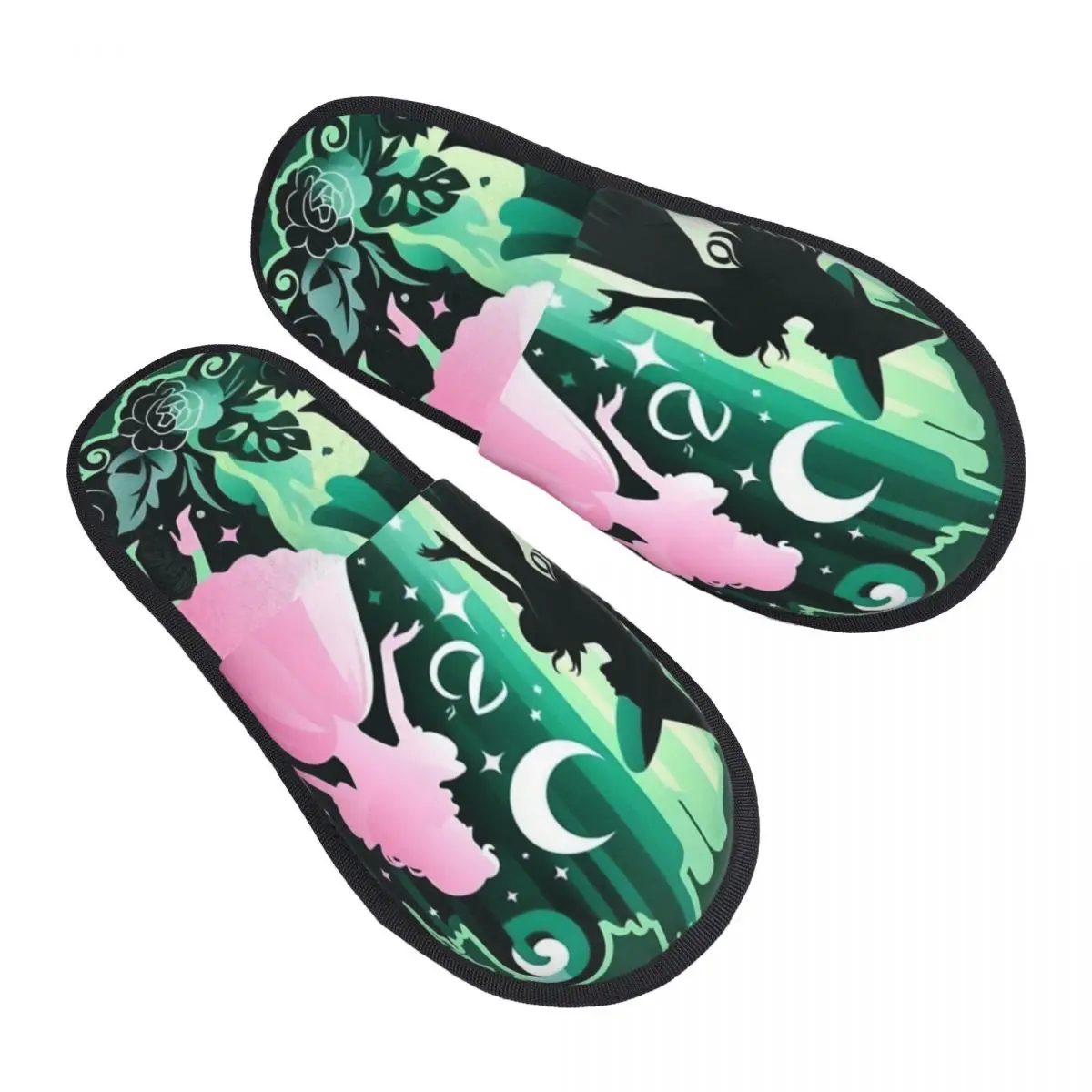 

Wicked Elphaba & Glinda Winter Home Cotton Slippers Indoor Movie Cozy Memory Foam Slides Anti-skid