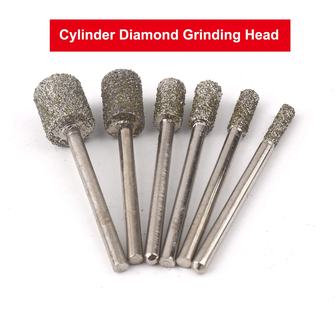 

5PCS 46 Grit Cylinder Diamond Grinding Head 3MM Shank Cylindrical Points Coated Carving Burrs Lapidary Jade Dremel Rotary Tool