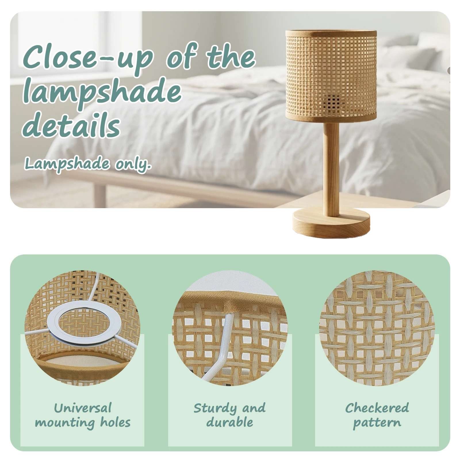 Rattan Lamp Shade, Wicker Grid, Cylinder Drum, Pendant Table Wall Cover, Boho Nordic