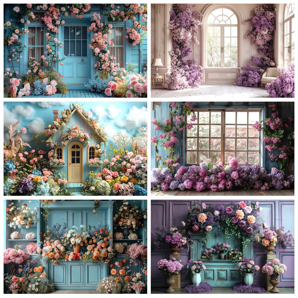 

Spring Flowers Backdrop Rustic Window for Kids Birthday Wedding Party Baby Shower Custom Background Photo Decoration Props
