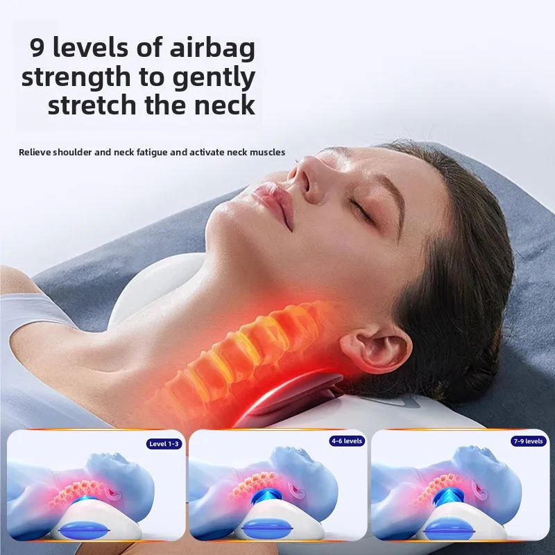 Multifunctional cervical traction pillow massage, pillow white airbag lifting red light hot compress