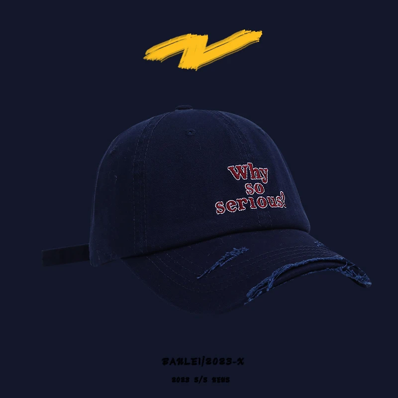 Korean Trend Retro Hole Why So Serious Letter Embroidered Cap Women Spring Summer Outdoor Leisure Men Adjustable Baseball Hat image 5