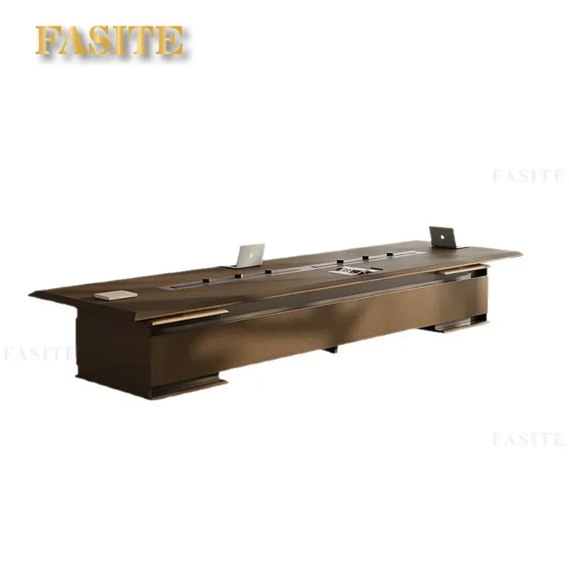 For Large Modern Light Luxury Wood Grain Conference Table and Chair Set Simple Long Meeting Training Reception Negotiation