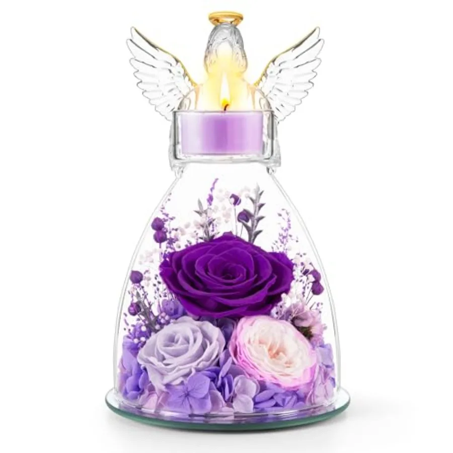 

Mothers Day Roses Gifts for Mom, Preserved Roses in Glass Angel Figurines Tealight, Fresh Flowers for Delivery, Mothers Day Flo