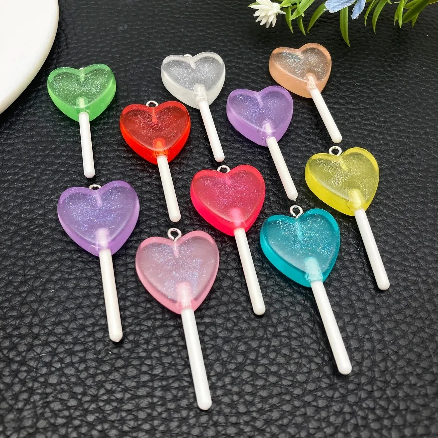 10Pcs Kawaii Heart Shape Lollipop Resin Charms Simulation Sweet Candy Pendants DIY Findings For Ladies Dainty Jewelry Craft
