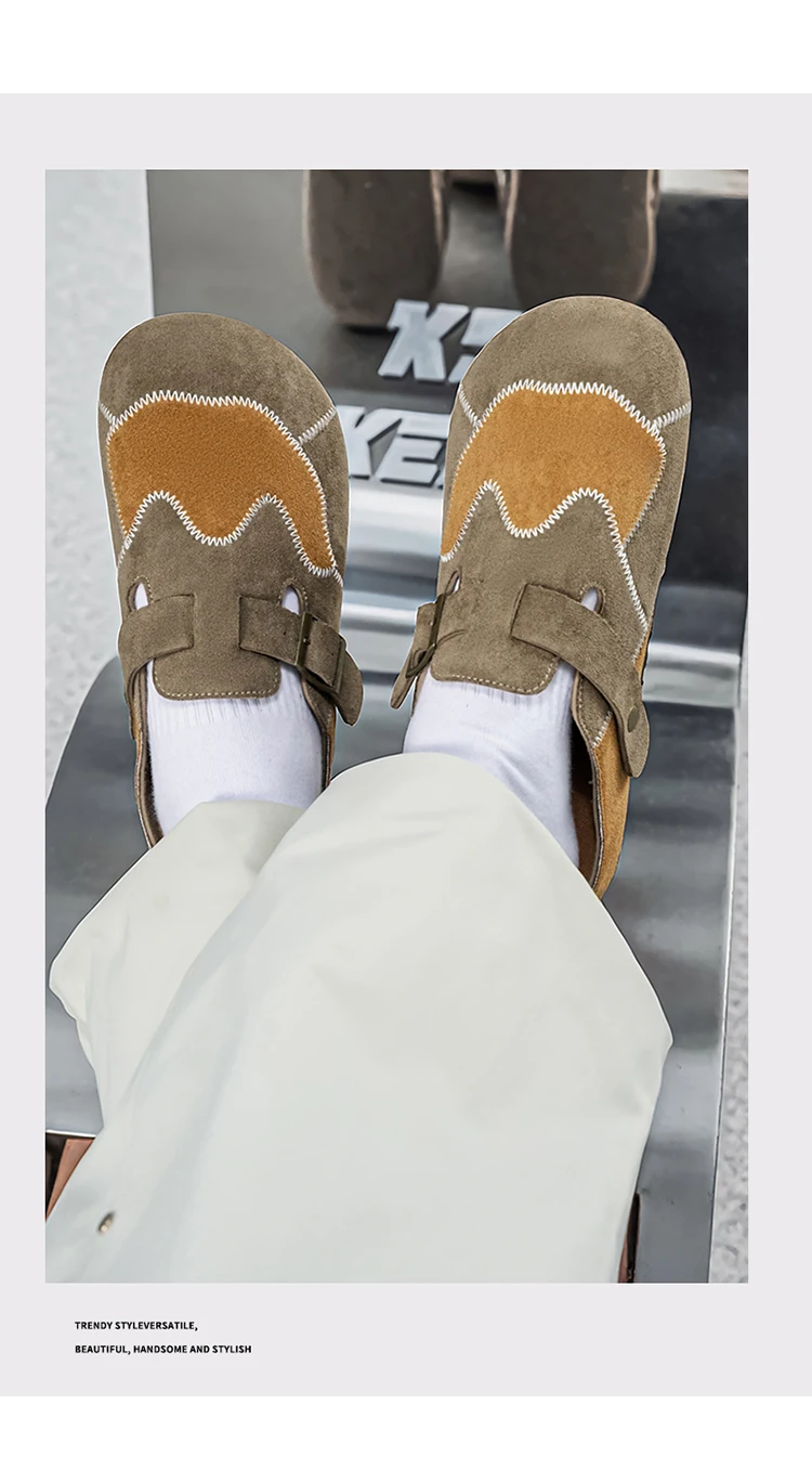 Retro-Farbblock-Mode, vielseitige Mules für Herren, Sandalen mit offenem Rücken und geschlossener Zehenpartie, bequeme Freizeit-Halbschuhe mit weicher Sohle für den täglichen Gebrauch. – Detail 7