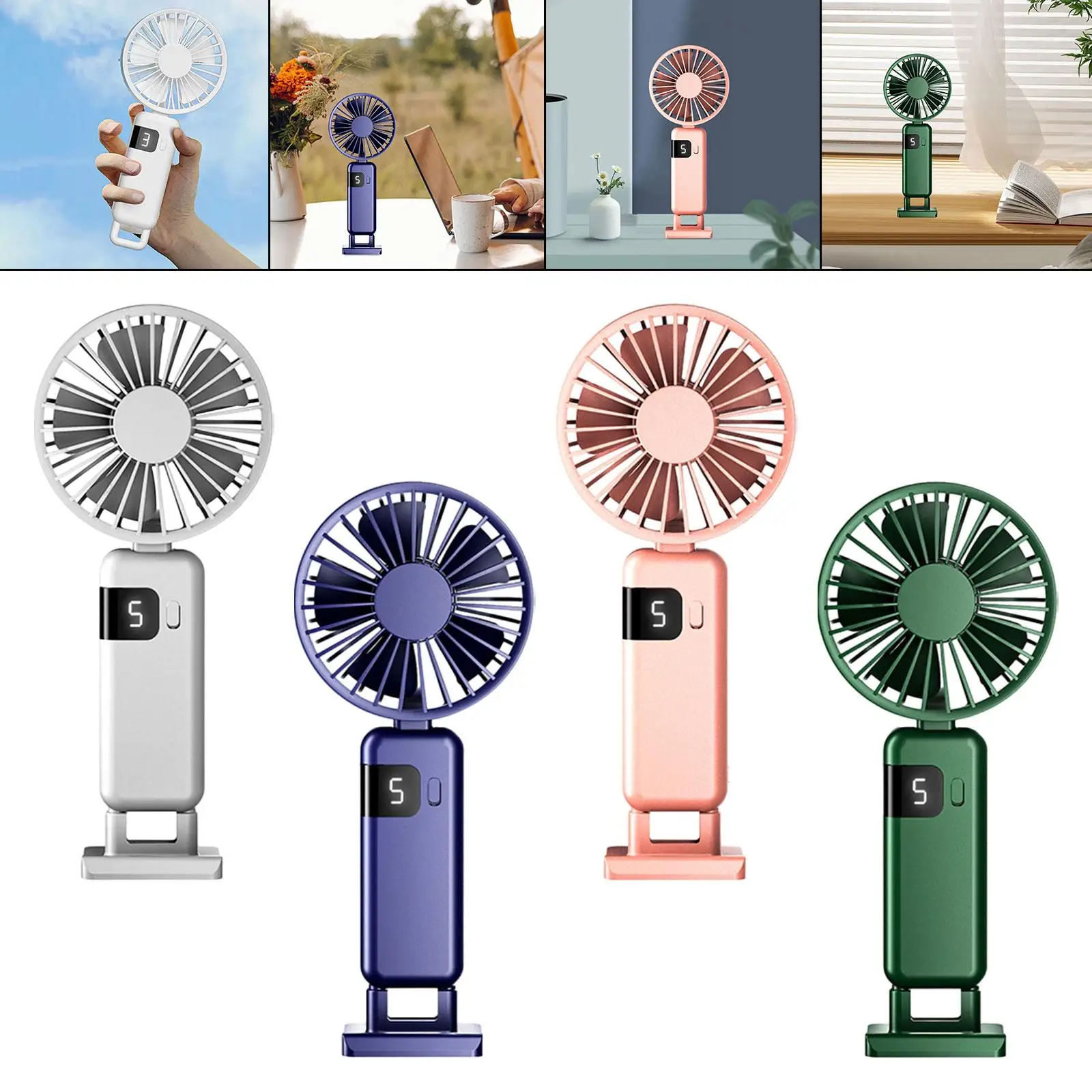 Foldable Fan Silent with A Phone Stand Cooling 5 Speeds Adjustable Desk Fan Hanging Neck Fan for Summer Home Office Camping Dorm