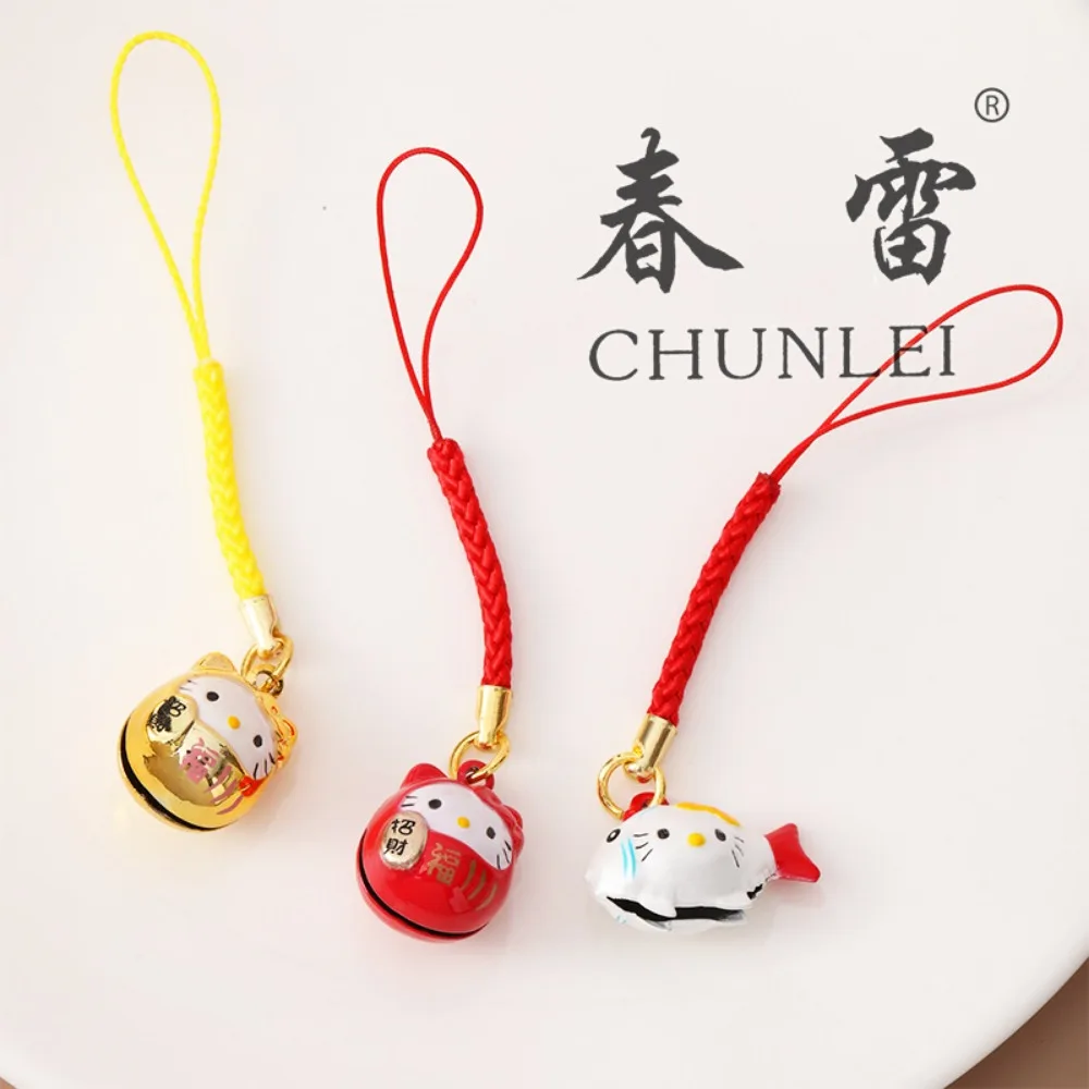 

Anime Peripheral New Sanrio Hello Kitty Lucky Cat Cute Girl Bag Pendant Fortune Cat Bell Keychain Phone Pendant Accessories Gift