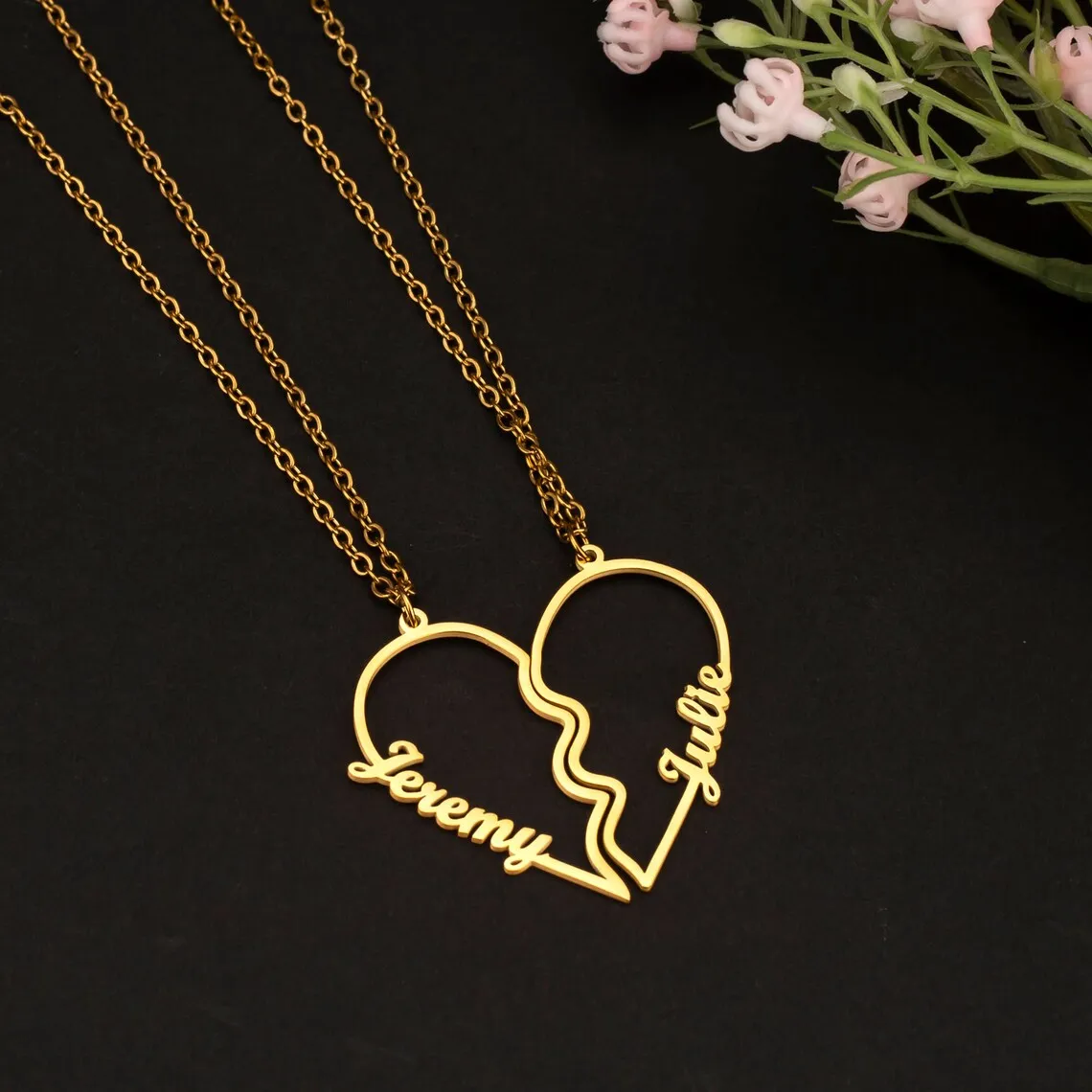 Custom Removable Heart Double Name Necklace Women Girl Jewelry Stainless Steel Nameplate Pendant Necklace Set Best Friend Gifts