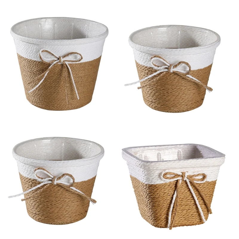 Woven Basket Waterproof Save Space Cotton Rope Woven Wicker Rustic Basket Garden