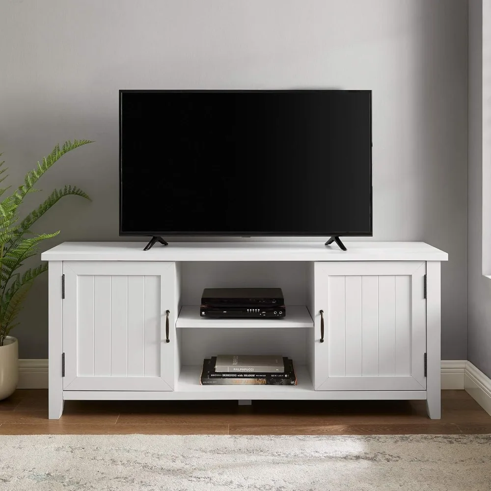 Buren Classic Grooved Door TV Stand for TVs up to 65 Inches, 58 Inch, Solid White tv stand living room furniture  tvs cabinet