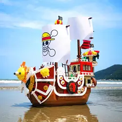 1484PCS Anime Thousand Sunny Ship Building Block Model MOC Pirate Boat Building Set With LED Light and Figures Gift for Kid Toys