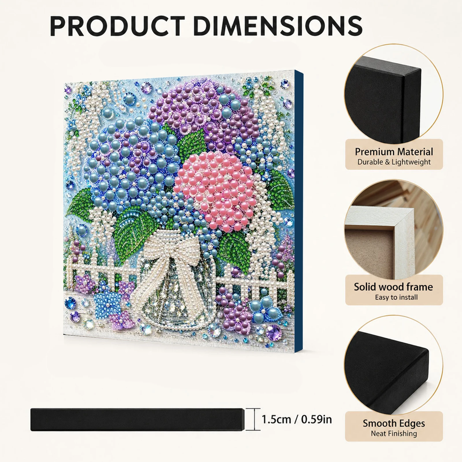Blumenserie DIY Perlenmalerei-Set mit Holzspannrahmen 20x20cm Selbstklebendes Perlenkunst-Bastelset Wanddekoration Geschenk – Detail 19