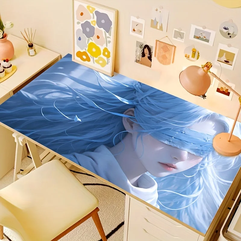 

Girl Anime Pattern Mouse Pad, Thick Big Soft Natural Rubber, Lock Edge Non-Slip Table Pad for Computer Keyboard Game
