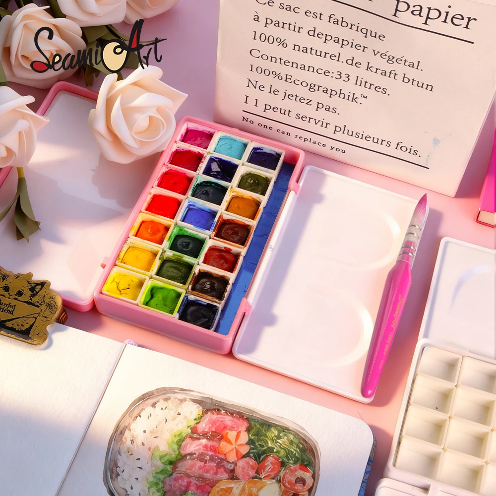 SeamiArt 1pc Imitation Enamel Diamond Painting Box Travel Case Palette with Magnet Half Pans for Watercolor Paint Subpackage view 3