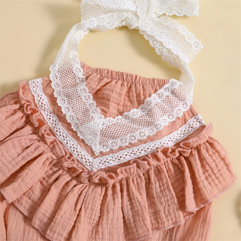 

Baby Girl Summer Romper Sleeveless Halter Neck Lace Ruffle Bodysuit Newborn Photography Clothes