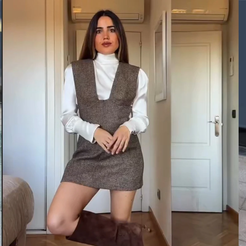 فستان ربيعي قصير ضيق برقبة على شكل v للنساء 2026 حقيبة عصرية جديدة على الورك فستان أنيق للحفلات للنساء فساتين شبابية أنيقة للشارع بأكمام طويلة