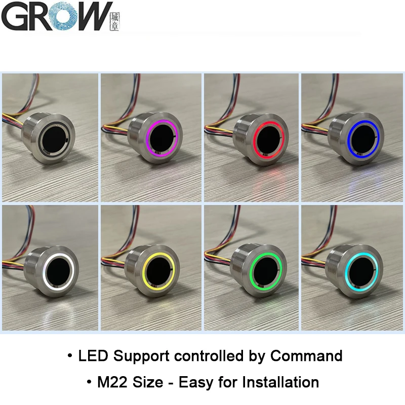 GROW R503-M22 Round RGB Ring Indicator LED Control DC3.3V 200 Capacity SH1.0-6pin Capacitive Fingerprint Module Sensor Scanner