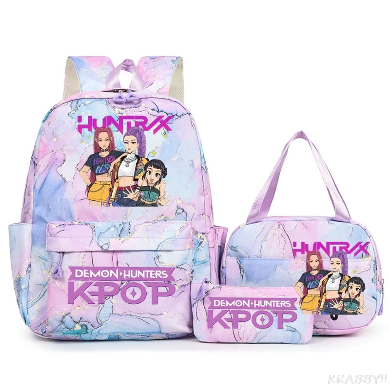 

KPop Demon Hunters 3Pcs Set Women Student Schoolbags Lovely Backpacks With Totes Bags Pencil case Capacity School Bag Gifts