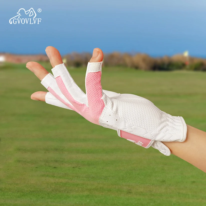 GVOVLVF 1 Pair Golf Gloves for Women Open Finger Soft Leather Breathable More Comfortable To Wear On Long Nails Fit Ladies Girls