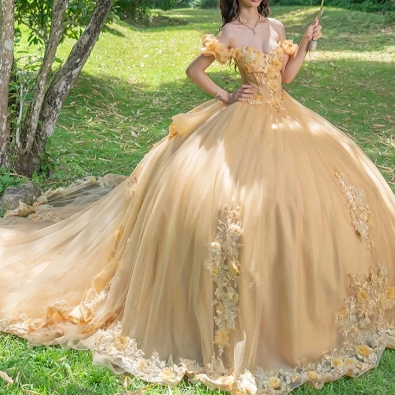 

Роскошные платья Quinceanera для девочек-принцессы 15 лет, бальное платье с короткими рукавами и кружевной аппликацией, женское платье для выпускного вечера, дня рождения, индивидуальное представление