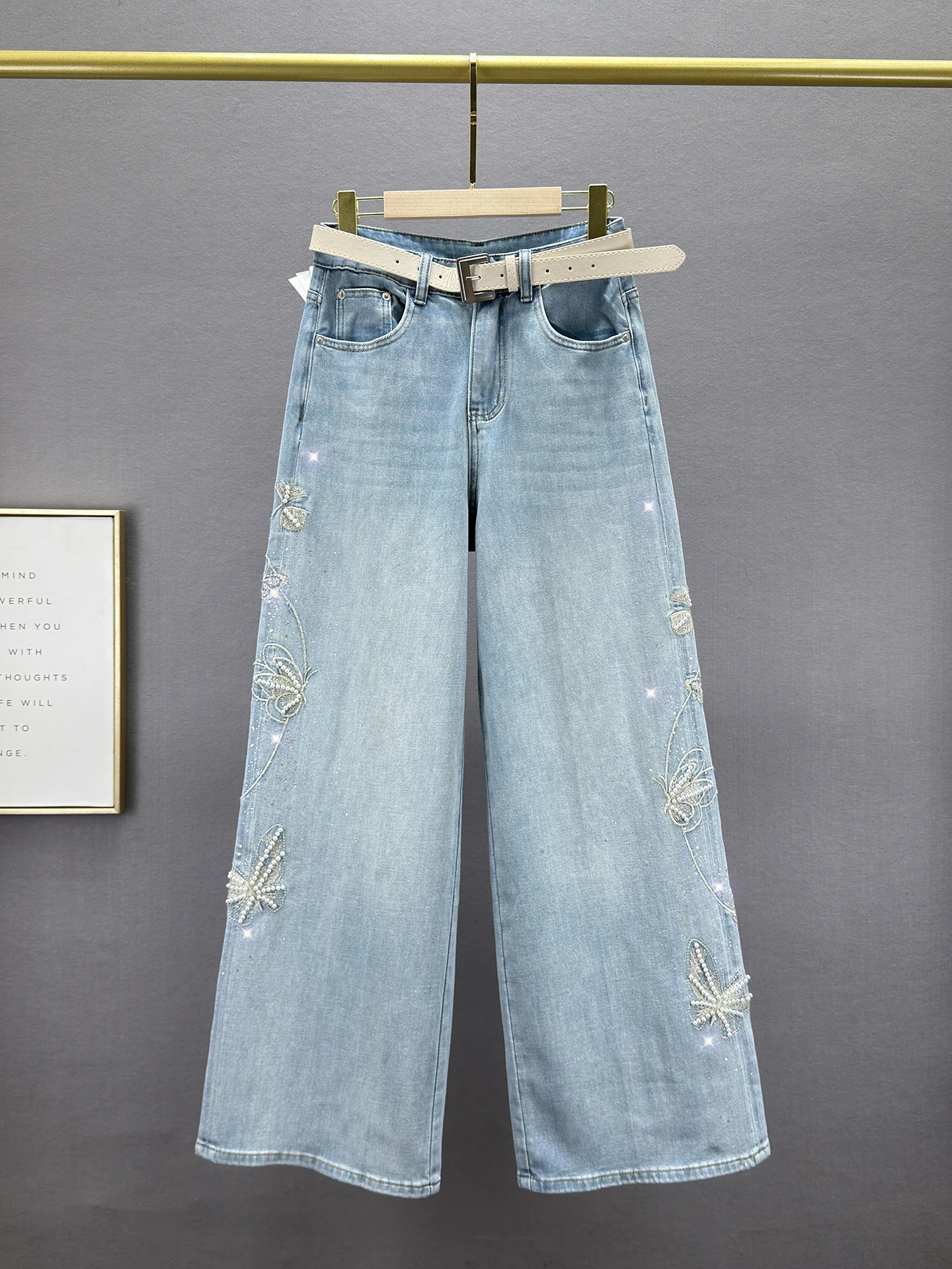 

Ретро джинсы с вышивкой, широкие, с высокой талией, женские, весенние, новые, свободные, стройнящие, длинные, из хлопка, эластичные, удобные, мягкие, джинсовые брюки