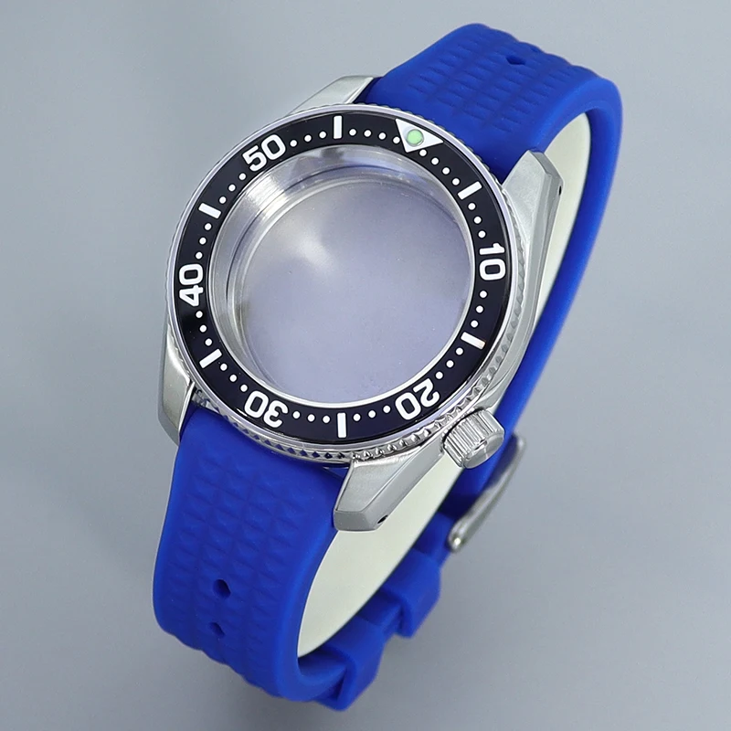 42mm Men Watch Case blue Rubber Bracelet Sapphire MOD Fit Seiko NH35 NH34 NH36/38 Movement 28.5mm Dial 200m Waterproof 3.8 Crown