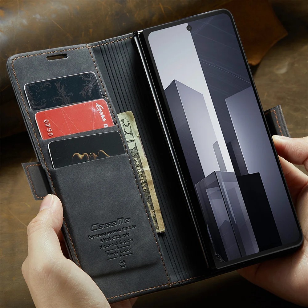 Wallet Case for Samsung Galaxy Z Fold 7 6 Fold5 4 Leather Flip Purse Book Coque Retro Vintage Card Slots Rfid Blocking