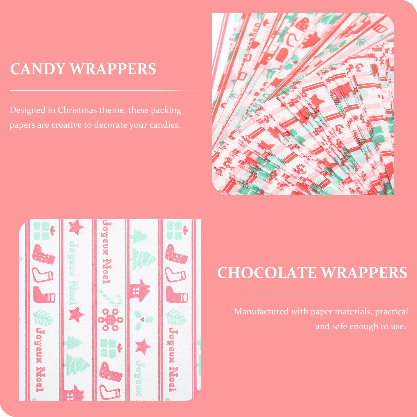 

500 Sheets Christmas Candy Wrappers Creative Candy Packing Paper for Homemade Nougat Chocolate Sweets Treats Wrapping Paper