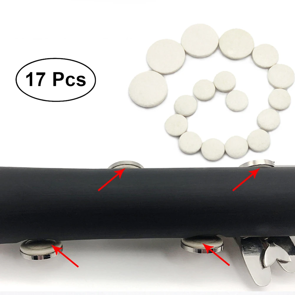 17-częściowy zestaw akcesoriów zamiennych Bb White Clarinet Pads Sound Hole Pad Replacement Accessories Set Treble Drop B Tuning Hole Pad Repair