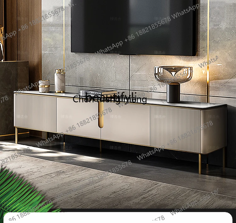 New arrive Light luxury rock slab TV cabinet coffee table combination living room solid wood locker model room floor cabinet