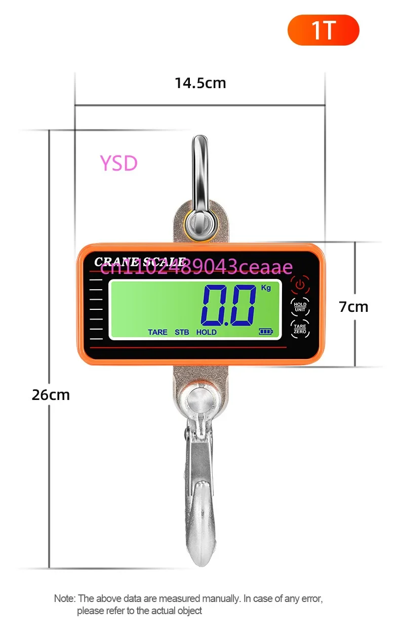 500Kg Digital Crane Scale 20M Remote Control Heavy Duty Hanging Scales LCD Industrial Hook Weighing Blance Battery