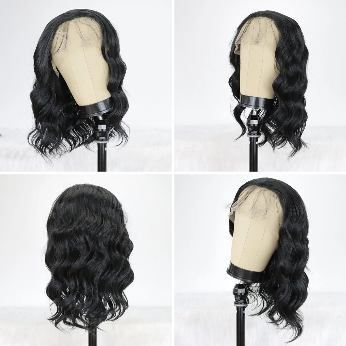 Black Short Body Wave Lace Front Wigs Glueless Natural Wave Synthetic Heat Resistant Fiber Hair Wig With Baby Hair 16 Inch