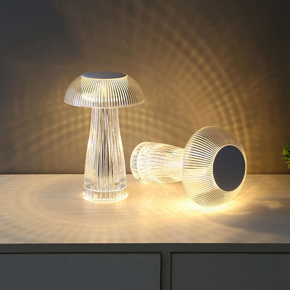 TKOH-Luce notturna trasparente Lampada a fungo Lampada da notte per camera da letto Lampada medusa Illuminazione per feste Decorazione da tavolo in cristallo