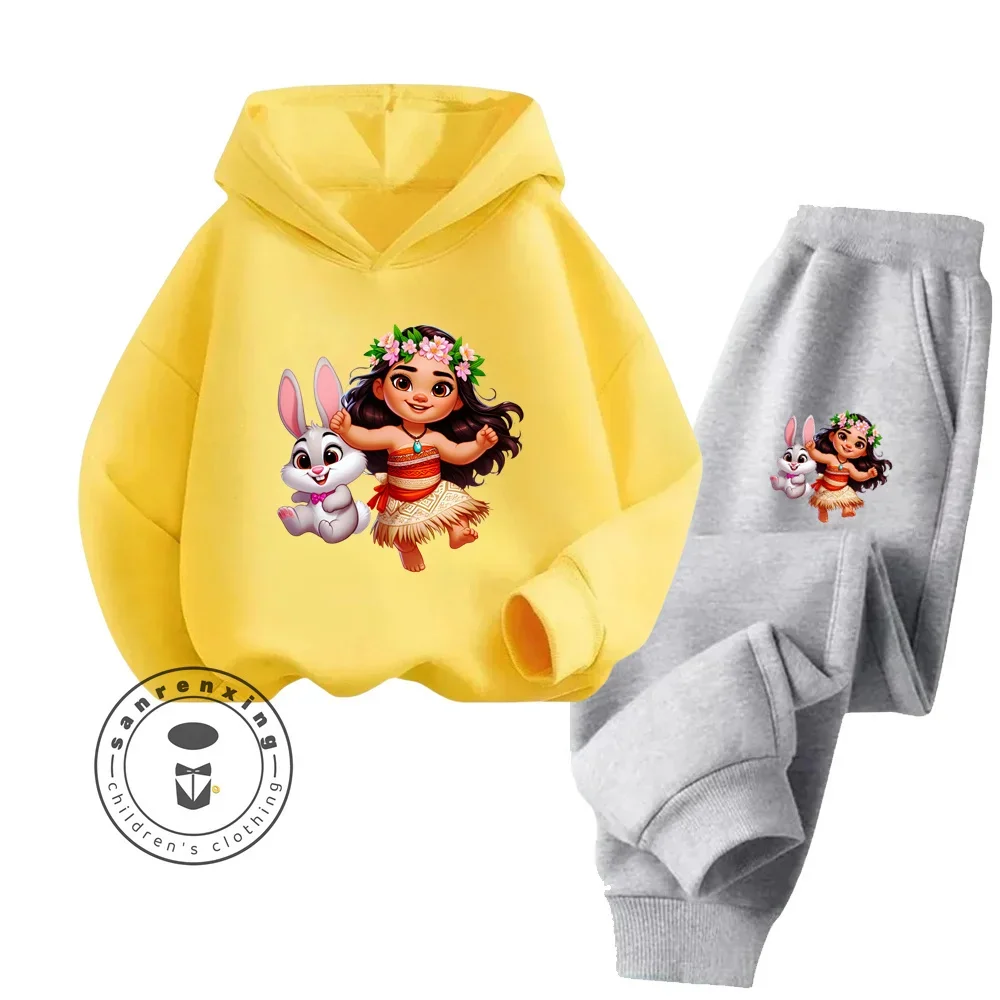 Moana Disney Hip Hop Long Sleeve Sets Suitable for 3-14 Years Old Kids Streetwear Style Modern Fall Winter Hoodie Tracksuit