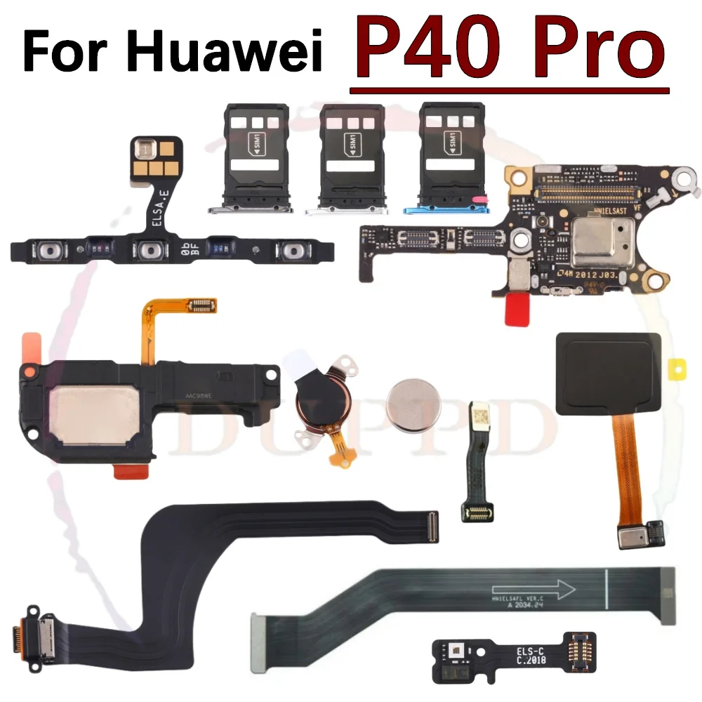 For Huawei P40 Pro Loudspeaker Earpiece Speaker Ringer Buzzer SIM Card Board Fingerprint Sensor On/Off Charging Port Flex Cable