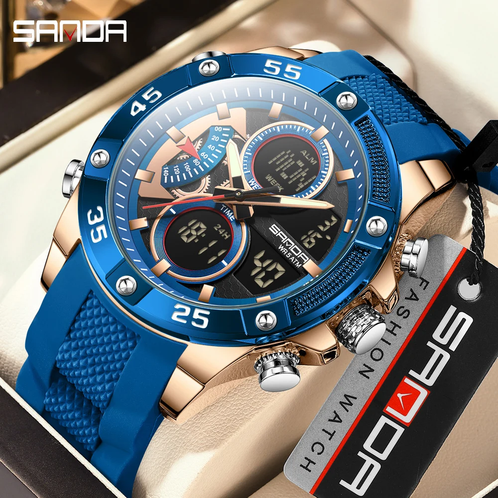 

SANDA мужские спортивные цифровые часы 50 м водонепроницаемые с подсветкой двойной дисплей будильник наручные часы мужской хронограф военные часы