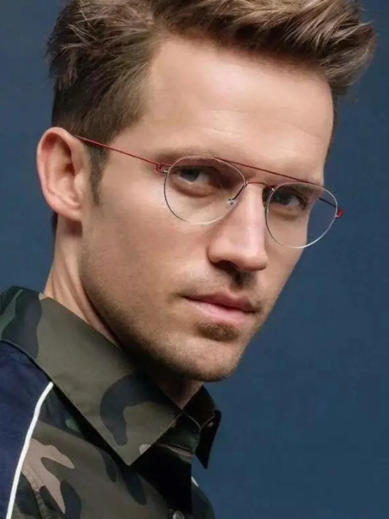 Denmark Men Round Pilot Titanium Glasses Frame Fashion Double-Beam Rim Eyewear Women Screwless Light Weight Designer Eyeglasses