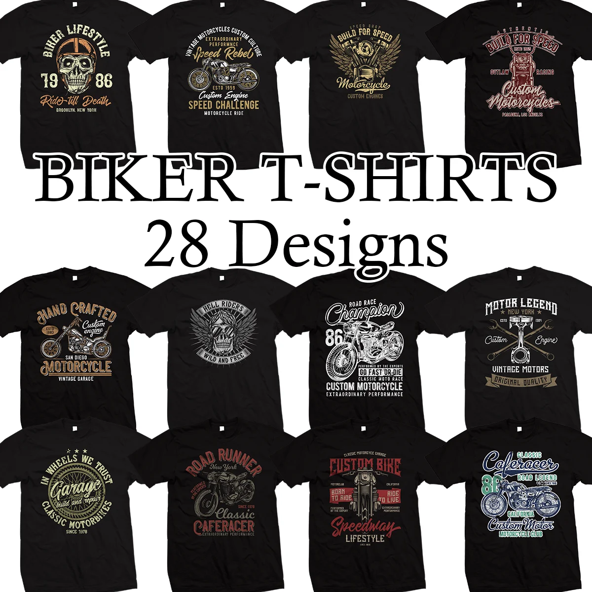 Biker T Shirt - Motorcycle Motorbike T Shirt - Cafe Racer, Chopper, Bobber ETC