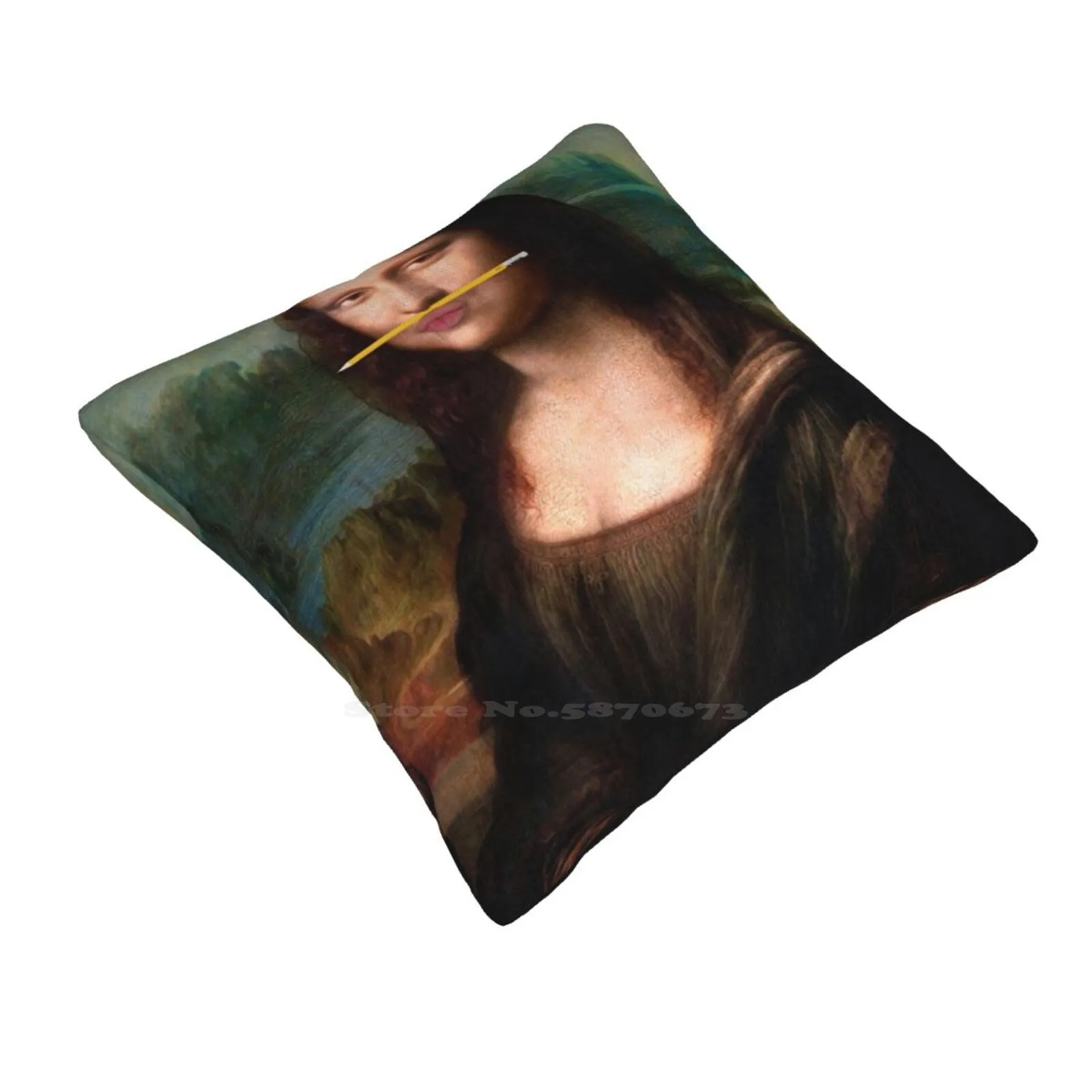 Mona Lisa W / Pencil On Lips Print Pillows Case Bedroom Home Decoration Mona Lisa W Pencil On Lips Eclectic Alter Painting