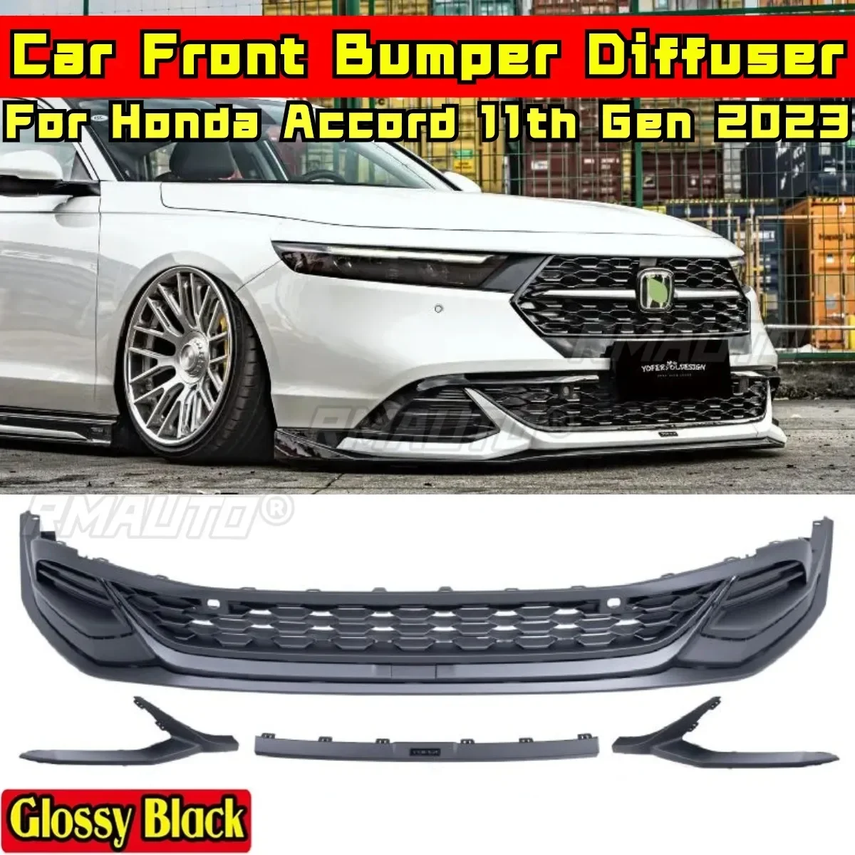 For Accord Body Kit Bumper Splitter Glossy Black YOFER Style Front Bumper Lip for Honda Accord 11th Gen 2023 Car Accessories
