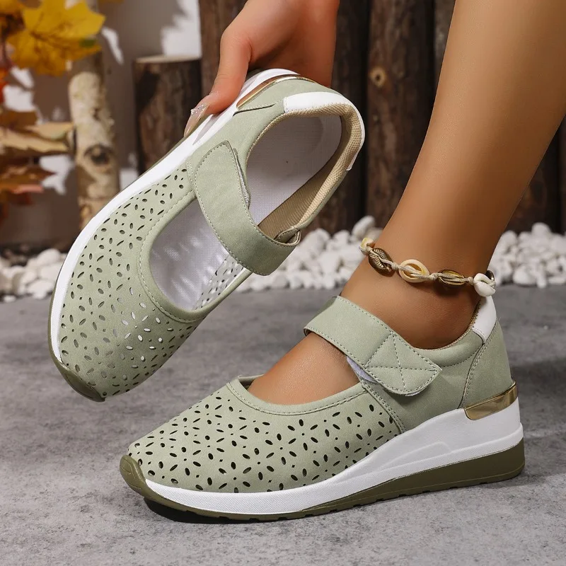 

Spring Summer New Fashion Large Size Thick Bottom Sneakers for Women Casual Hollow Out Wedges Heel Single Sports Shoes