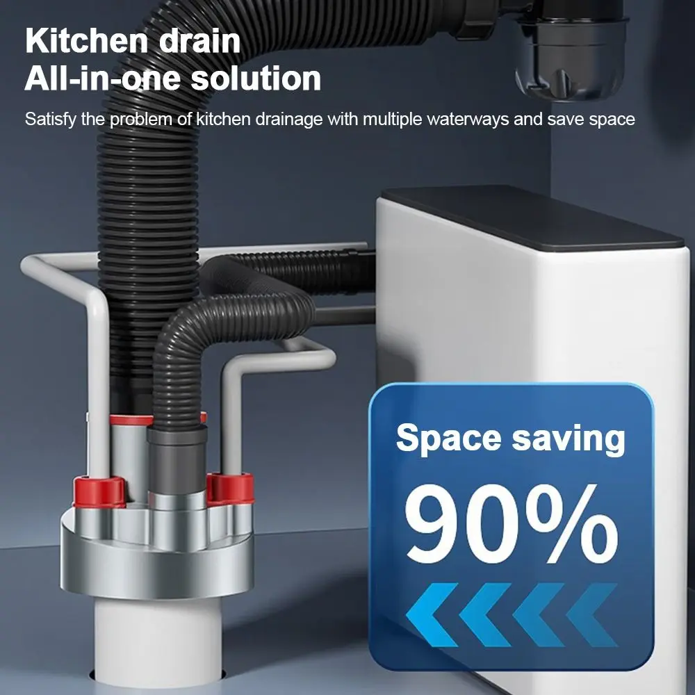 Anti Odor Sink Drain Pipe Adapter Sealing Ring 4 in 1 Dishwasher Water Pipe Connector Multifunctional Drainage Water Pipe Joint