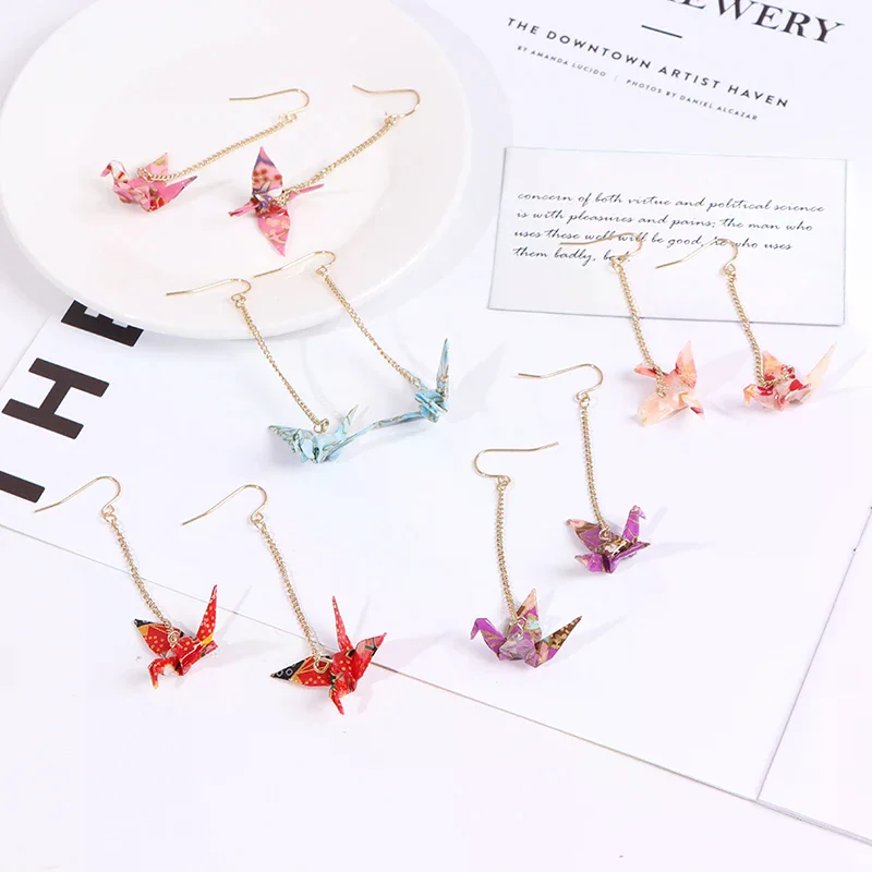 Kranich Earrings Origami Miniblings Bird Cranes Faltkunst Senbazuru Paper