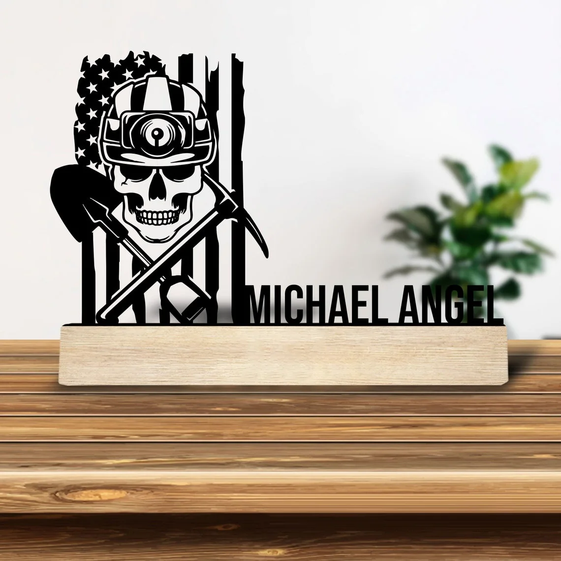 1pc Personalized Retro Iron Statue Decoration Customizable Content With Wooden Base Home or Office Decorations